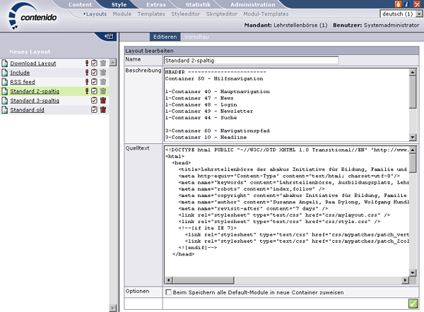 contenido Standard-Layout ersetzen